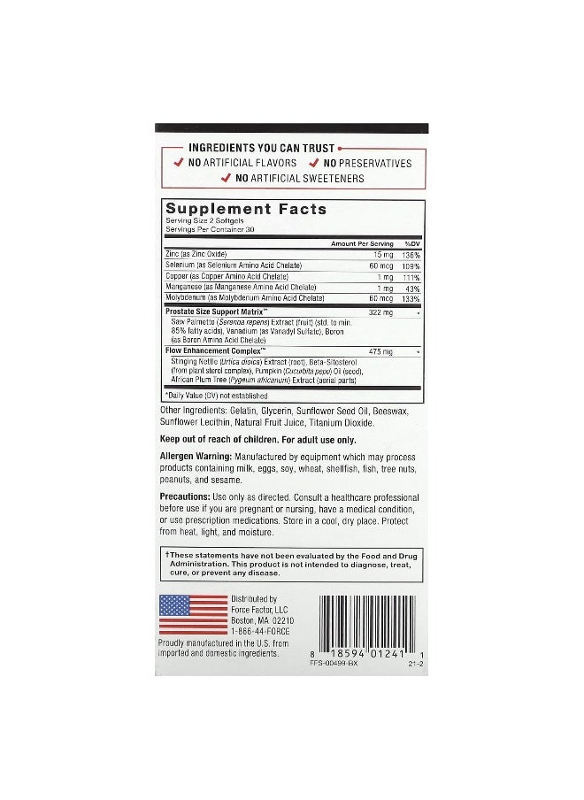 Force Factor Force Factor, Prostate, Natural Prostate Health Solution, 60 Easy-To-Swallow Softgels  - Image 2