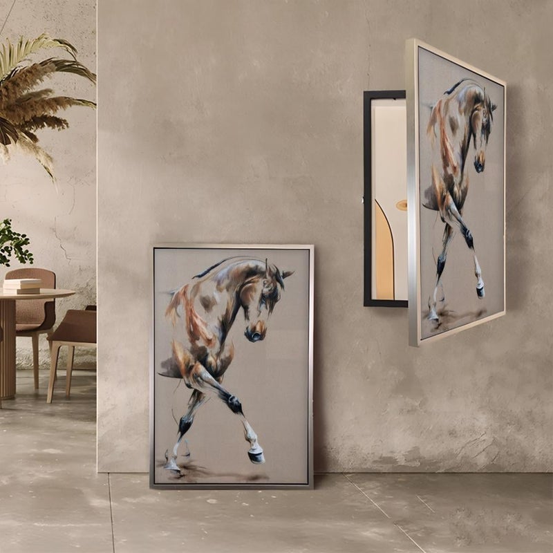 Marktna Canvas panel for electrical panel cover with a horse design, measuring 100x70 cm and featuring a hollow frame. - Image 1