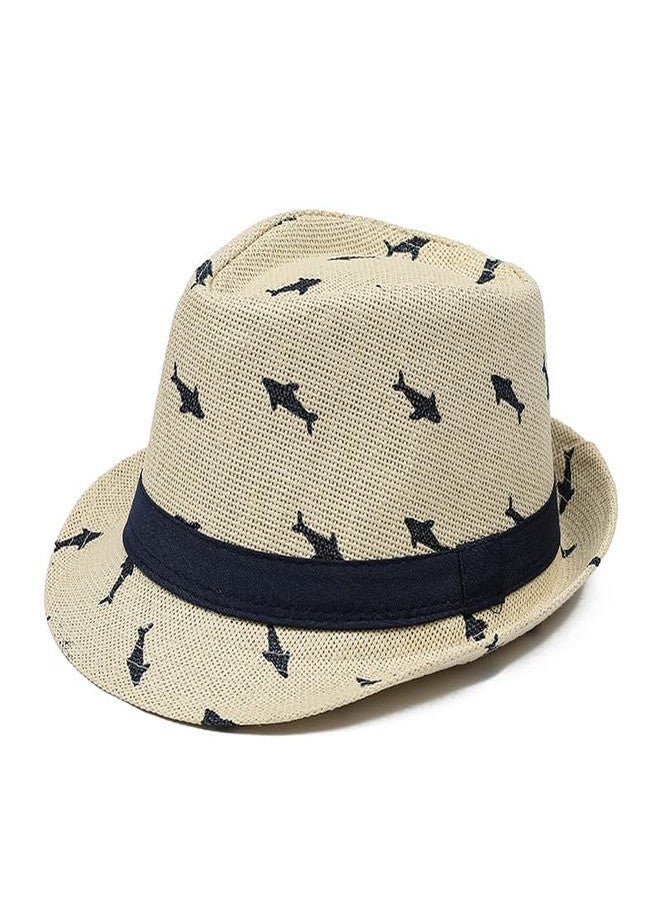 Clobeau Kids Boy Girl Straw Fedoras Hat Summer Beach Straw-Trilby Sunhat Panama Hat Cowboy Jazz Cap UV Bucket Hat Yellow - Image 1