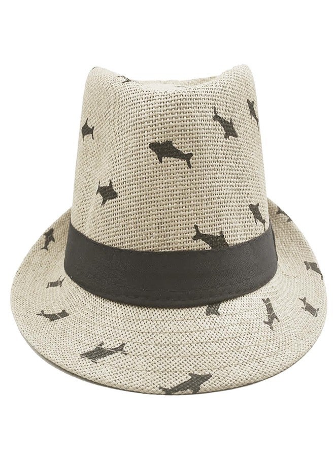 Clobeau Kids Boy Girl Straw Fedoras Hat Summer Beach Straw-Trilby Sunhat Panama Hat Cowboy Jazz Cap UV Bucket Hat Yellow - Image 5