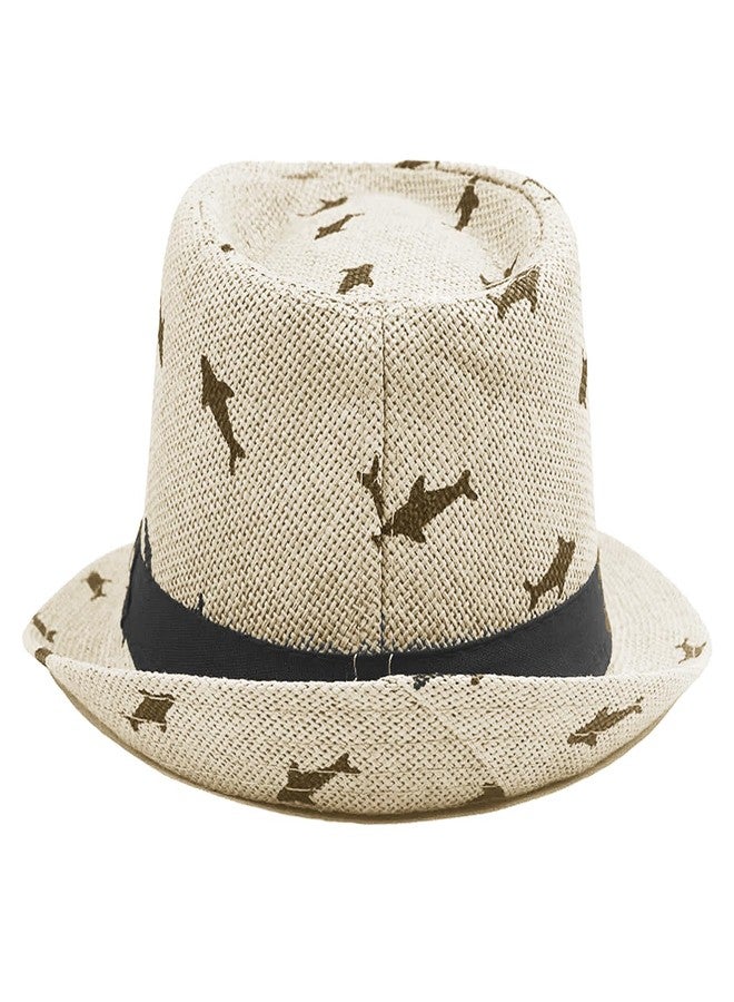 Clobeau Kids Boy Girl Straw Fedoras Hat Summer Beach Straw-Trilby Sunhat Panama Hat Cowboy Jazz Cap UV Bucket Hat Yellow - Image 4