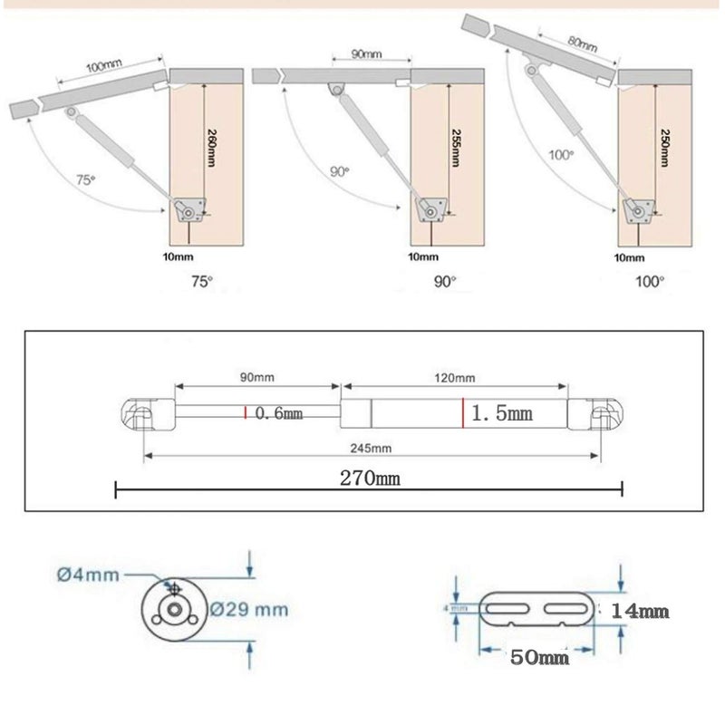 Generic JZK 4 x Gas Hydraulic strut Stay Lift Hinge Piston arm Damper 120N for Heavy Flap Door, Soft Close lid Support for Large Toy Box lid Cupboard Door Storage Chest lid  - Image 2