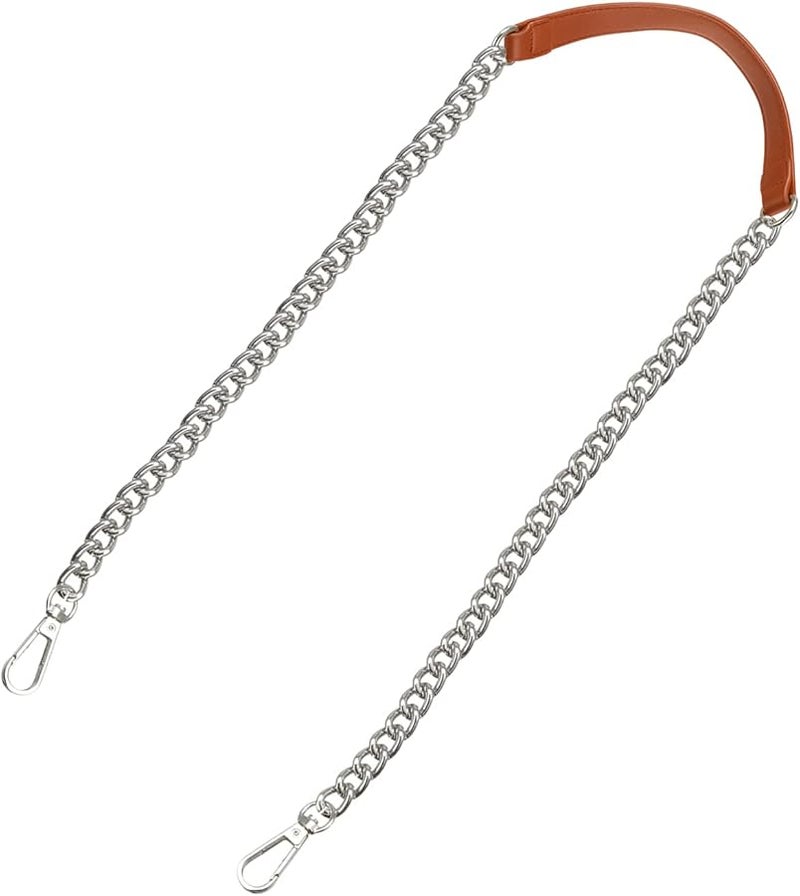 Brown Leather And Silver Chain Handbag Strap Replacement 47 Inches - Image 1