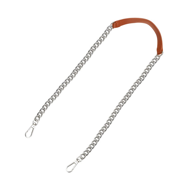 Brown Leather And Silver Chain Handbag Strap Replacement 47 Inches - Image 2