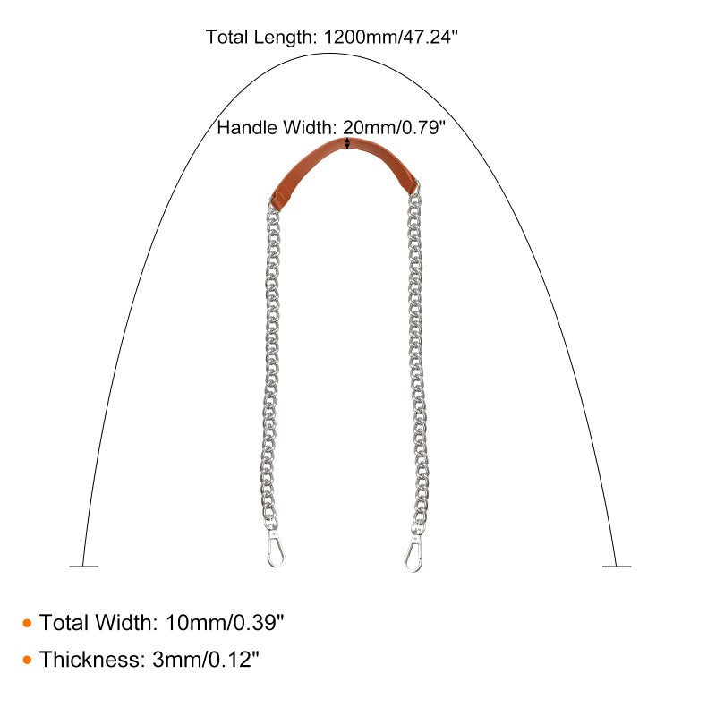 Brown Leather And Silver Chain Handbag Strap Replacement 47 Inches - Image 3