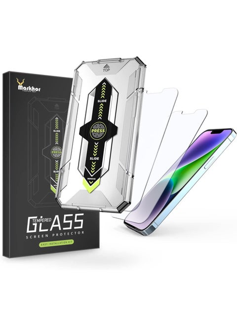 2 Piece Next Generation A++ Quality Privacy Anti Spy With Auto Alignment Easy Installation Frame/App Tempered Glass Screen Protector For Apple iPhone 14 Plus Clear