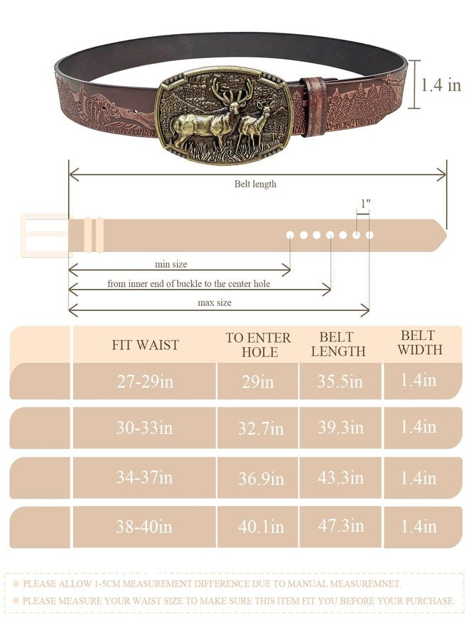 TOPACC Cowboy Belts for Men Women Deer Western Belt Buckle Dark Brown Leather Country Belt for Jeans Pants Christmas Gift - Image 3