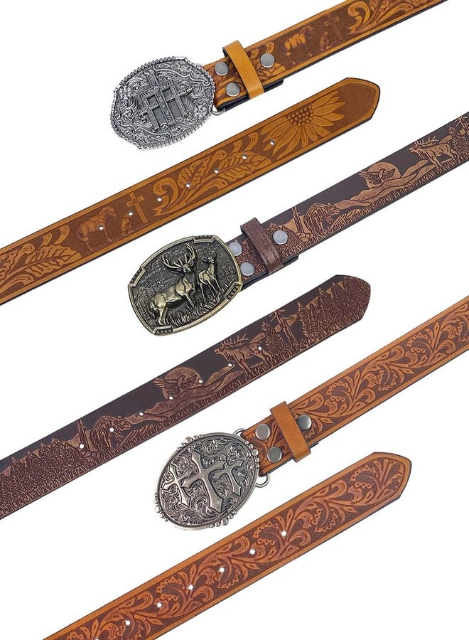 TOPACC Cowboy Belts for Men Women Deer Western Belt Buckle Dark Brown Leather Country Belt for Jeans Pants Christmas Gift - Image 5