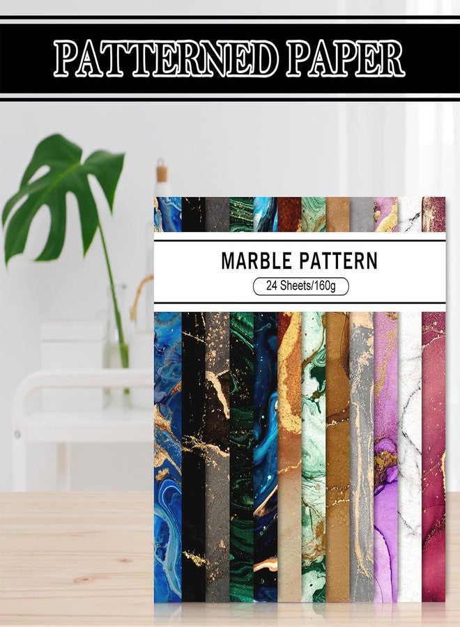 Whaline حزمة ورق نمط الرخام 24 قطعة من واهلين 30x30 سم ورق خاص ملون لعمل الألبومات ورق مزدوج الوجه مجموعة أوراق مزخرفة مطوية مسطحة لصنع خلفيات بطاقات تزيين الألبومات الفوتوغرافية - Image 4