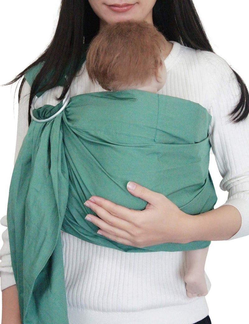 Vlokup Ring Sling Baby Carrier, Soft Linen Cotton Baby Sling Carrier Newborn to Toddler, Baby Wrap Carrier for Plus Size Parents, Perfect Shower Gift, Lightly Padded Adjustable Nursing Cover Green - Image 1
