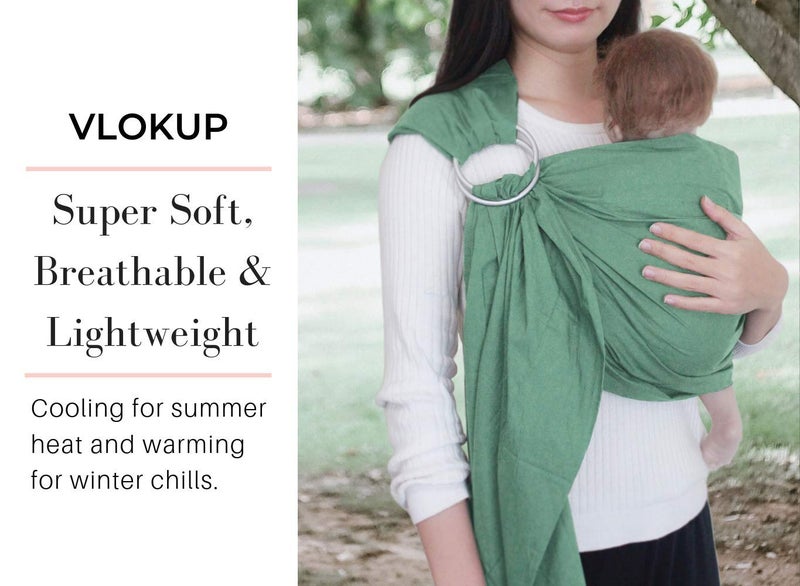 Vlokup Ring Sling Baby Carrier, Soft Linen Cotton Baby Sling Carrier Newborn to Toddler, Baby Wrap Carrier for Plus Size Parents, Perfect Shower Gift, Lightly Padded Adjustable Nursing Cover Green - Image 4