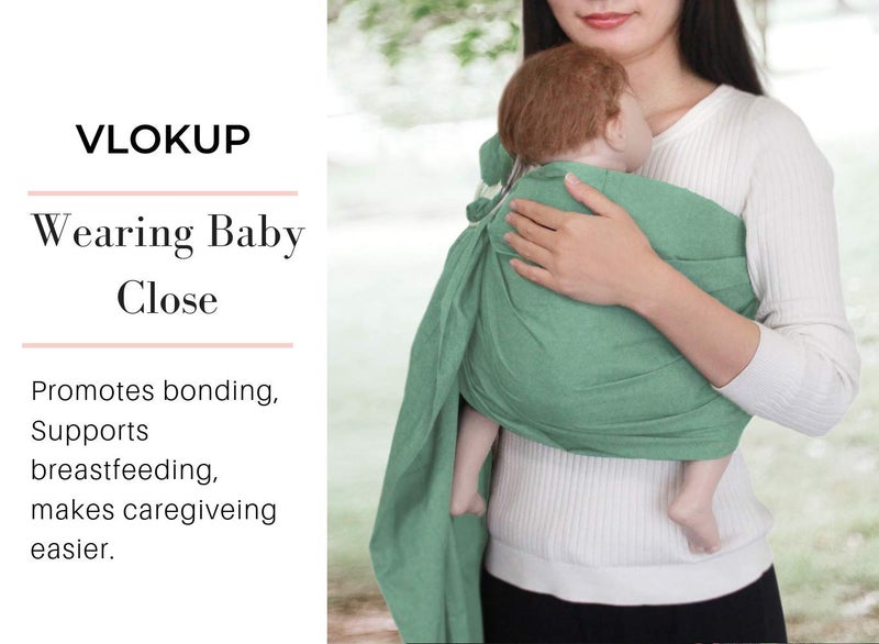 Vlokup Ring Sling Baby Carrier, Soft Linen Cotton Baby Sling Carrier Newborn to Toddler, Baby Wrap Carrier for Plus Size Parents, Perfect Shower Gift, Lightly Padded Adjustable Nursing Cover Green - Image 3