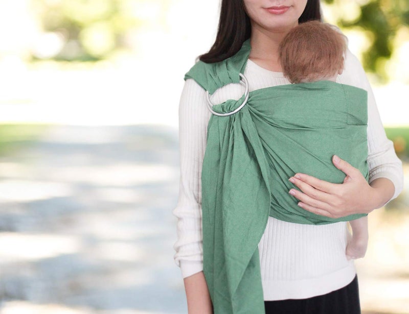 Vlokup Ring Sling Baby Carrier, Soft Linen Cotton Baby Sling Carrier Newborn to Toddler, Baby Wrap Carrier for Plus Size Parents, Perfect Shower Gift, Lightly Padded Adjustable Nursing Cover Green - Image 5