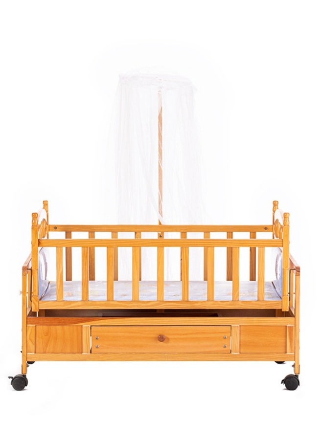 XiuWoo Multifunctional Splicable Newborn Bed Baby Crib Solid Wood Paintless Cradle Baby Bed With Encrypted Mosquito Net- Wood Color  - Image 3