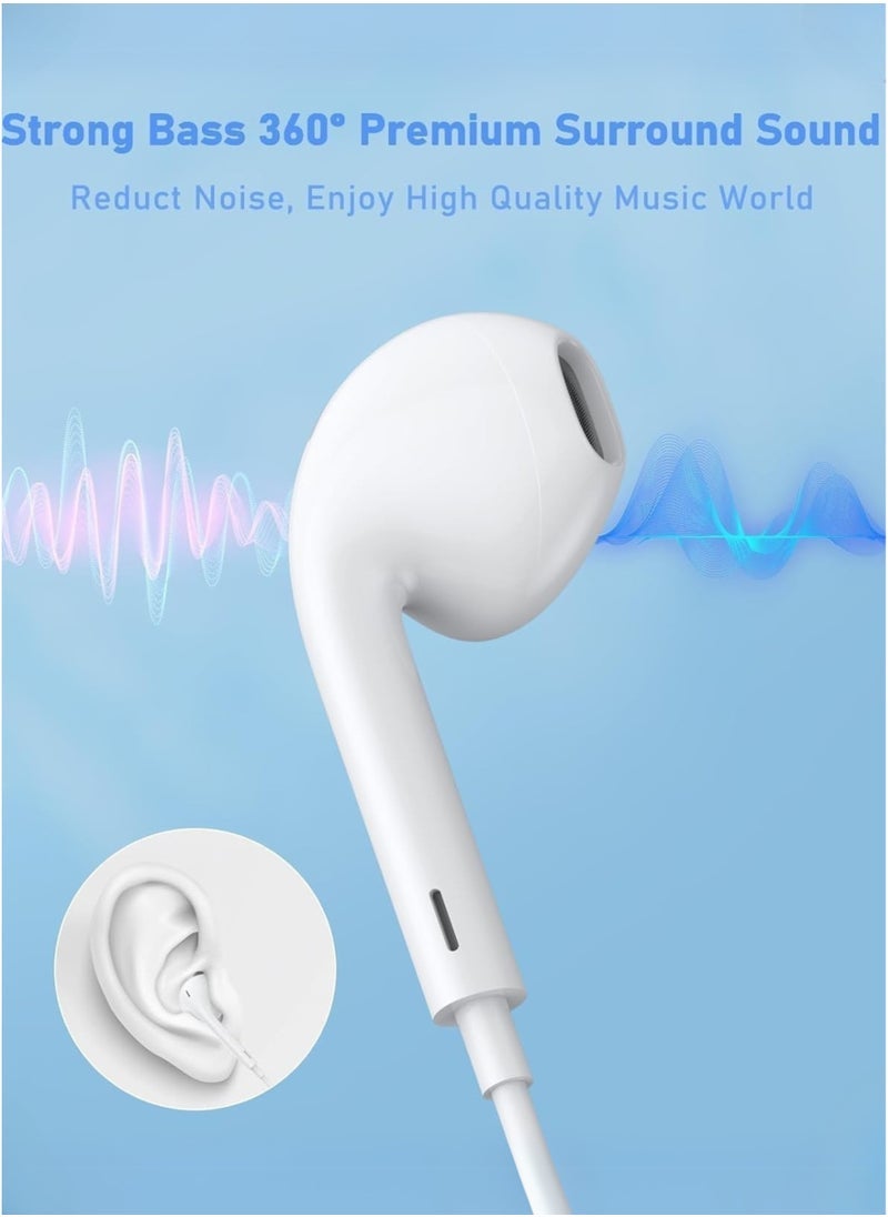 Earldom Earpods with USB C Wired Earpod with Microphone & Volume Control, In-ear Headphones for iPhone 15 Pro Max, iPad Pro/Air, Samsung | White - Image 3