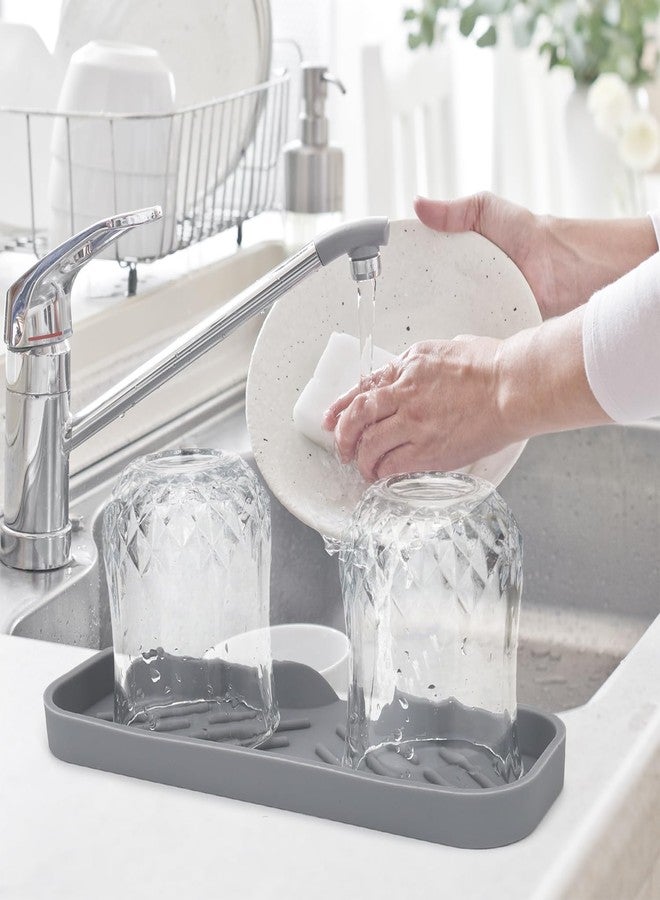 YASMEN Silicone Bathroom Soap Dishes, Sponge Holder for Kitchen Sink, Shower Soap Holder with Drain, Soap Dispenser Tray, Soap Dish for Bottle, Cup, Sink or Counter Organizer - Gray 9" x 3.15" - Image 5