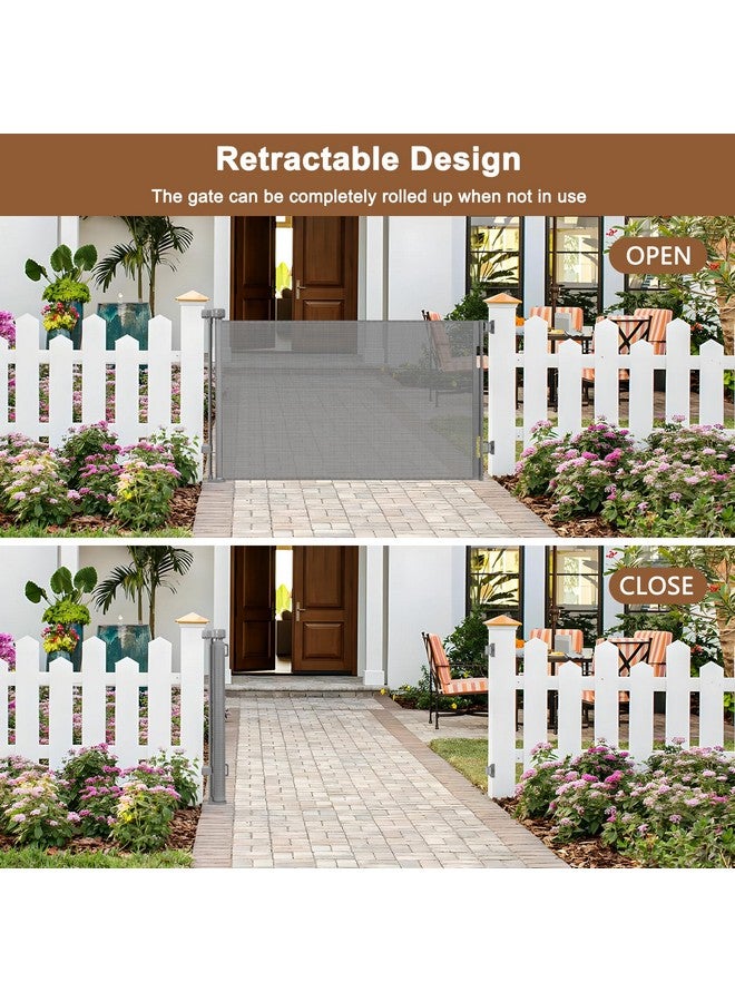 BETERTEK بوابة كلب قابلة للسحب مقاومة للعوامل الجوية 55 بوصة واسعة بوابة أطفال قابلة للسحب مقاومة للماء بوابة خارجية للكلاب بوابة أطفال قابلة للسحب لمدخل المنزل بوابات حيوانات أليفة قابلة للسحب للكلاب بوابة كلب خارجية - Image 4