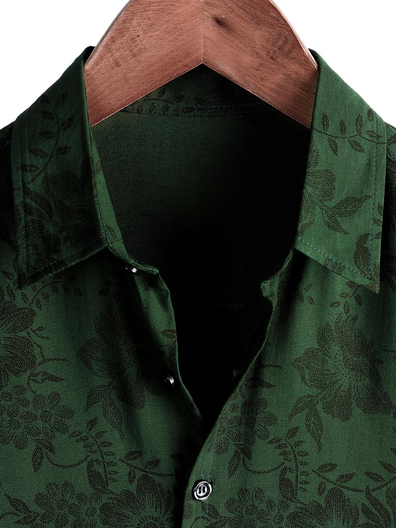 JOTOOK Mens Hawaiian Shirt Short Sleeve Button Down Tropical Shirts Casual Floral Summer Beach Shirt Vacation Shirt Large GreenFlower - Image 2