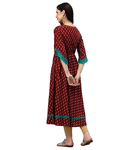 Yash Gallery Women's Cotton Embroidered Print Flared Calf-Length Kurti Dress for Girl (Maroon,XXL) - Image 4