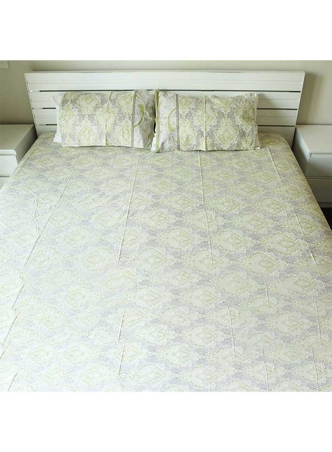 IndiaWeaves Bedsheet and 2 pillow covers henna green and grey print - Image 2