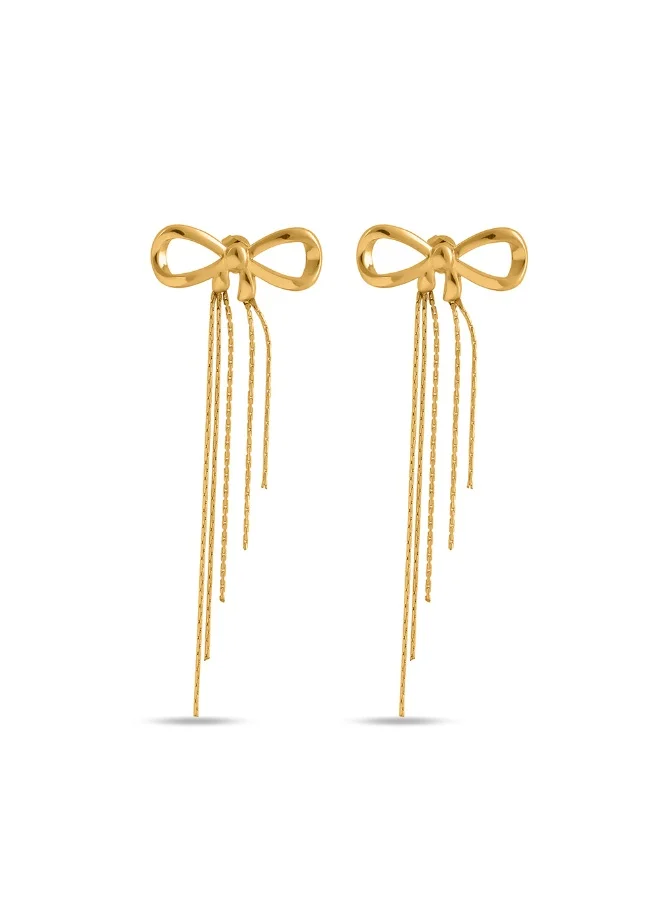 بالموناس PALMONAS 18k Gold Tone Plated Gold Bow and Tassel Dangler Earrings
 for Women