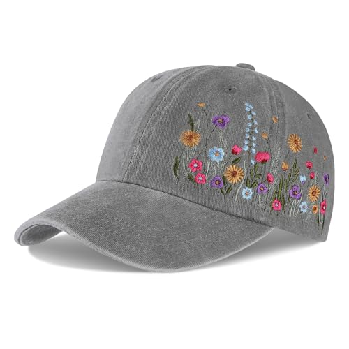 Big Gun Biggun Embroidered Baseball Cap for Girls Women Men - Adjustable Soft Breathable Poly Hats for Fall Gifts, Elegant Floral Gray - Image 1