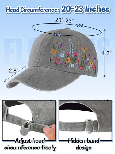Big Gun Biggun Embroidered Baseball Cap for Girls Women Men - Adjustable Soft Breathable Poly Hats for Fall Gifts, Elegant Floral Gray - Image 2
