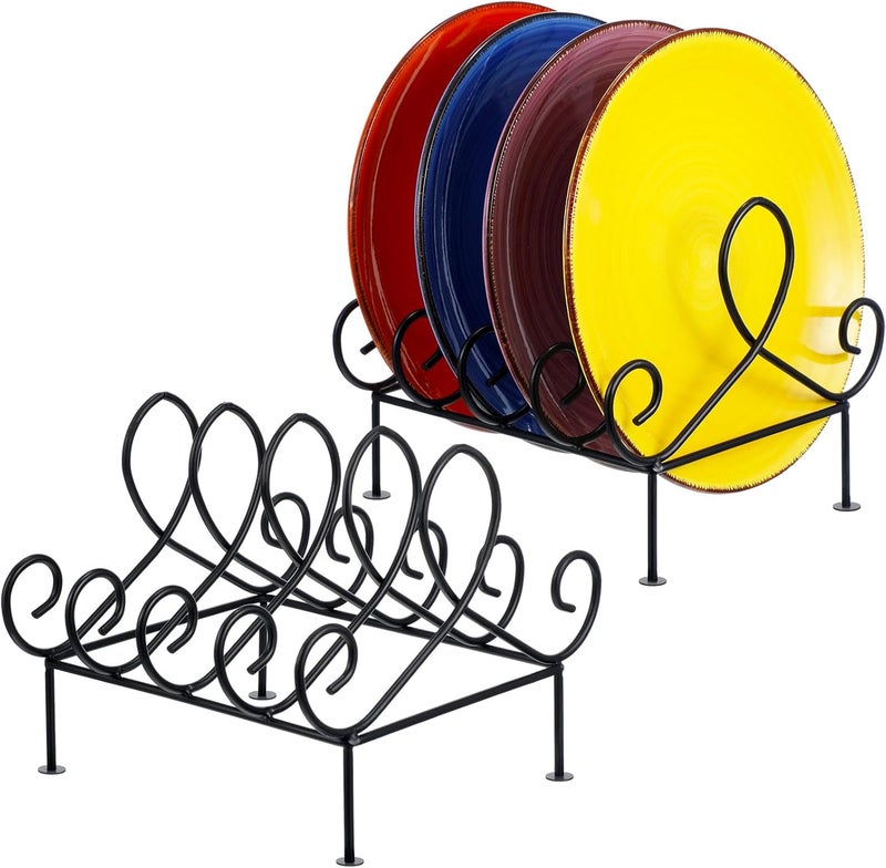 Tandefio 2 Pcs 4 Place Plate Holder 4 Tier Metal Rack Dinnerware Display Stand China Platters Vertical Plate Racks Setting for Kitchenware Storage Cabinet Organizer - Image 1