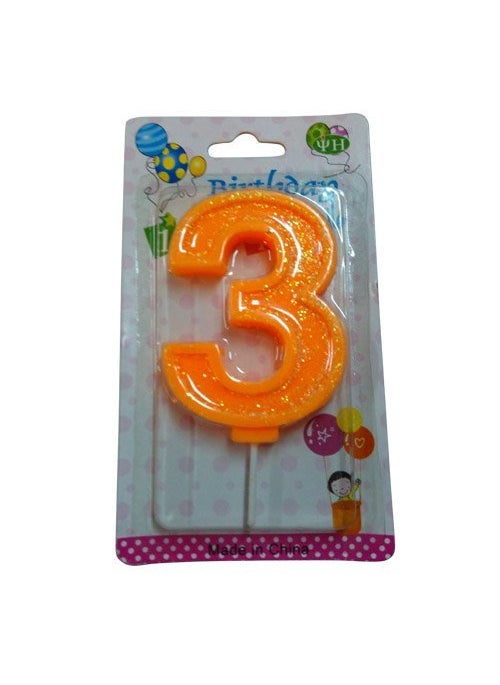 Funcart Funcart Orange Color Glitter Numerical Number Three Shape 