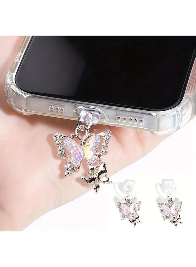 Golden Lightning Cartoon Diamond Butterfly Charging Port Dust Plug for Type C Mobile Phones - Image 2