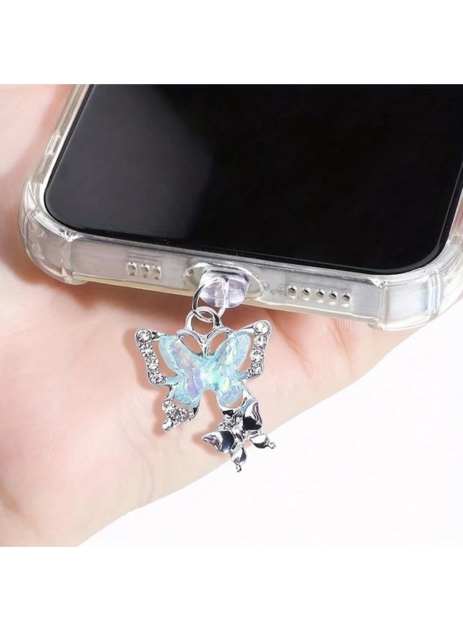 Golden Lightning Cartoon Diamond Butterfly Charging Port Dust Plug for Type C Mobile Phones - Image 1