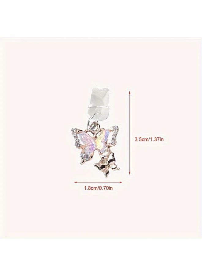 Golden Lightning Cartoon Diamond Butterfly Charging Port Dust Plug for Type C Mobile Phones - Image 3