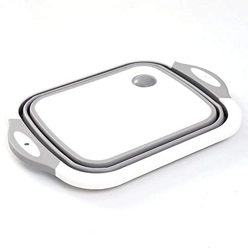 GION Collapsible Folding Chopping Board Cutting Board with Basket Dish Tub with Draining Plug Colander Fruits Vegetables Wash and Drain Sink Storage Basket 1Pcs - Image 1