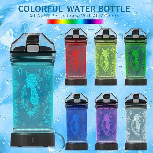 OkiyiD Axolotl Water Bottle, Axolotl Light-Up Sport Cup with 3D Glowing LED Axolotl Light – 14 OZ Tritan BPA-Free - Creative Glowing Toddle Cup Gift for Gamer, School, Camping, and Holidays (Axolotl) - Image 2