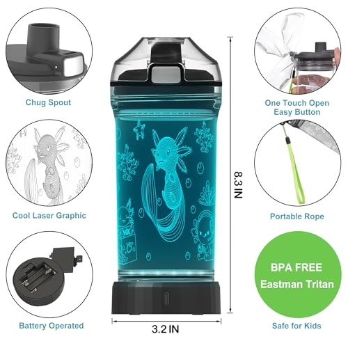 OkiyiD Axolotl Water Bottle, Axolotl Light-Up Sport Cup with 3D Glowing LED Axolotl Light – 14 OZ Tritan BPA-Free - Creative Glowing Toddle Cup Gift for Gamer, School, Camping, and Holidays (Axolotl) - Image 4