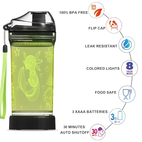 OkiyiD Axolotl Water Bottle, Axolotl Light-Up Sport Cup with 3D Glowing LED Axolotl Light – 14 OZ Tritan BPA-Free - Creative Glowing Toddle Cup Gift for Gamer, School, Camping, and Holidays (Axolotl) - Image 5