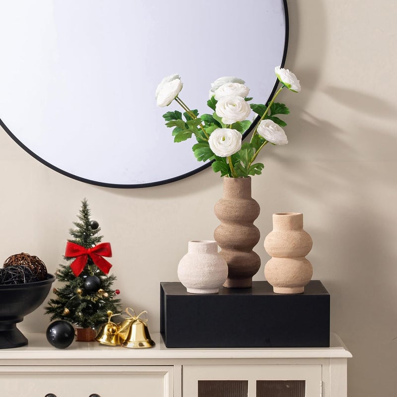 Vanselia Ceramic Vase Home Table Decor - Flower Vase Set of 3 Living Room Kitchen Decorations Farmhouse Modern Rustic Vases Decorative Centerpiece for Shelf Bedroom Office Bathroom Dining Coffee Desk - Image 5