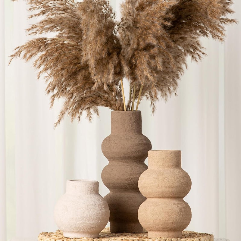 Vanselia Ceramic Vase Home Table Decor - Flower Vase Set of 3 Living Room Kitchen Decorations Farmhouse Modern Rustic Vases Decorative Centerpiece for Shelf Bedroom Office Bathroom Dining Coffee Desk - Image 3