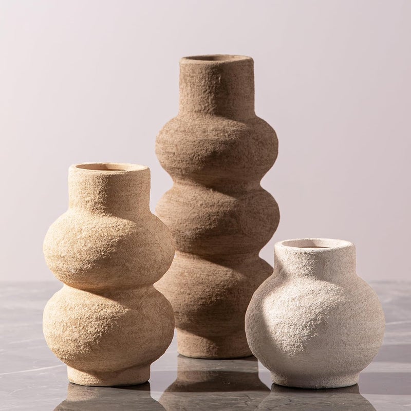 Vanselia Ceramic Vase Home Table Decor - Flower Vase Set of 3 Living Room Kitchen Decorations Farmhouse Modern Rustic Vases Decorative Centerpiece for Shelf Bedroom Office Bathroom Dining Coffee Desk - Image 1