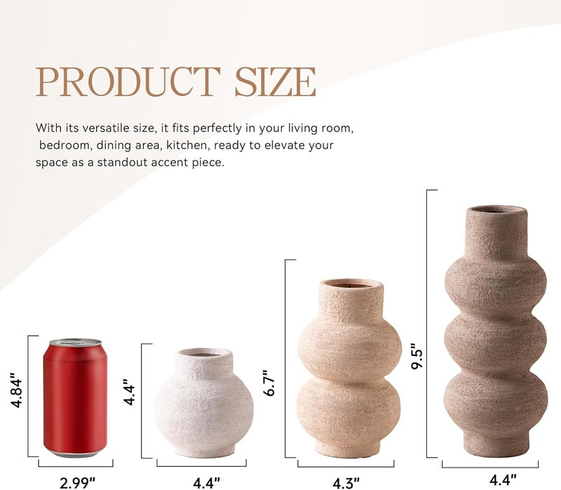 Vanselia Ceramic Vase Home Table Decor - Flower Vase Set of 3 Living Room Kitchen Decorations Farmhouse Modern Rustic Vases Decorative Centerpiece for Shelf Bedroom Office Bathroom Dining Coffee Desk - Image 2