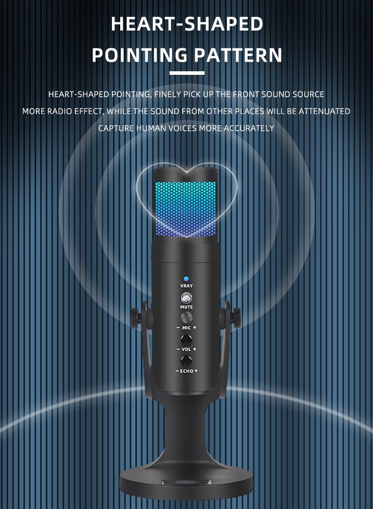 JD-950 Gaming Microphone, USB Condenser Podcast Microphone with RGB Lighting, Tap-to-Mute Sensor, Cardioid Polar Pattern for Gaming/Streaming/Podcasts/Twitch/YouTube/Discord - Image 5