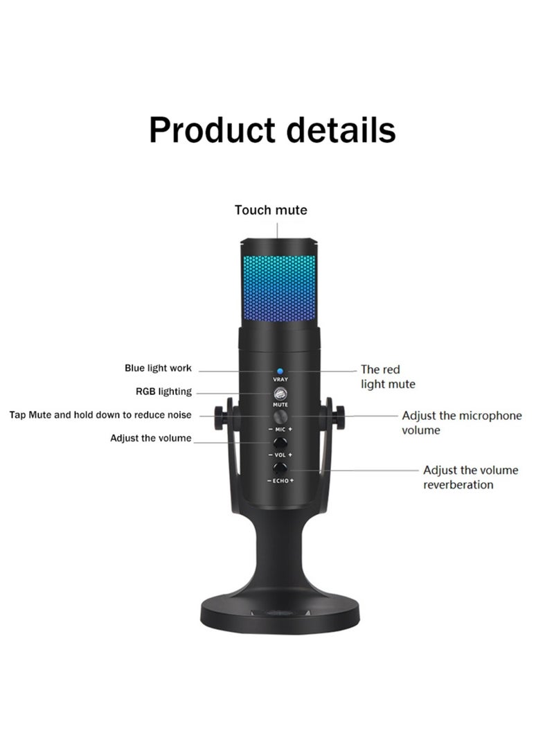JD-950 Gaming Microphone, USB Condenser Podcast Microphone with RGB Lighting, Tap-to-Mute Sensor, Cardioid Polar Pattern for Gaming/Streaming/Podcasts/Twitch/YouTube/Discord - Image 2