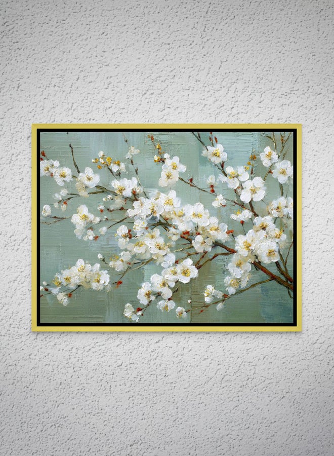 Art Decor Framed Canvas Landscape Print of White Blossom Branch Modern Floral Botanical Art Living Room Bedroom Office Home Décor - Image 1