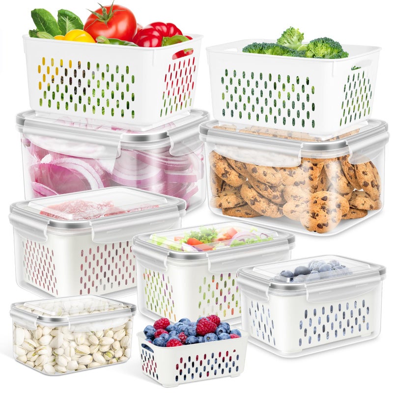 TBMAXS 6 Pack Fruit Storage Containers for Fridge Produce Saver Vegetable Container with Drain Colanders  Refrigerator Organizer for Lettuce Keepers Berry Container