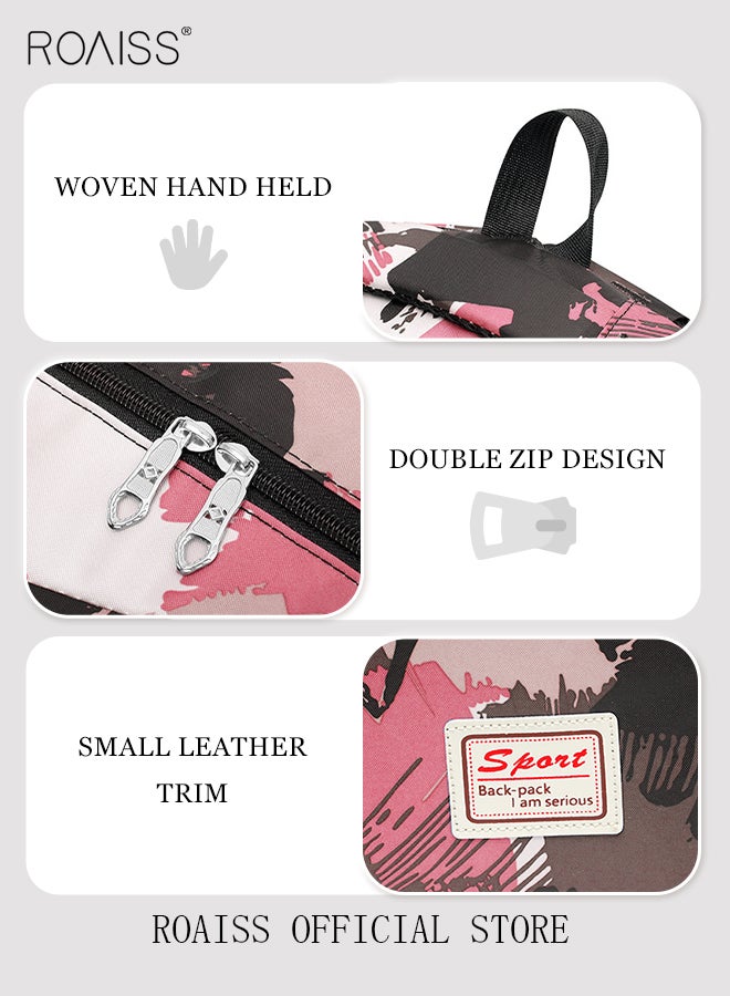 رويس حقيبة ظهر كبيرة السعة مكونة من 3 قطع، بتصميم مموه، متوافقة مع ألوان صندوق الغداء وحافظة أقلام الرصاص، حقيبة مدرسية جامعية/طالبة مدرسة متوسطة/طلاب جامعيين للمراهقين، حقيبة كاجوال خفيفة الوزن ومقاومة للماء - Image 3