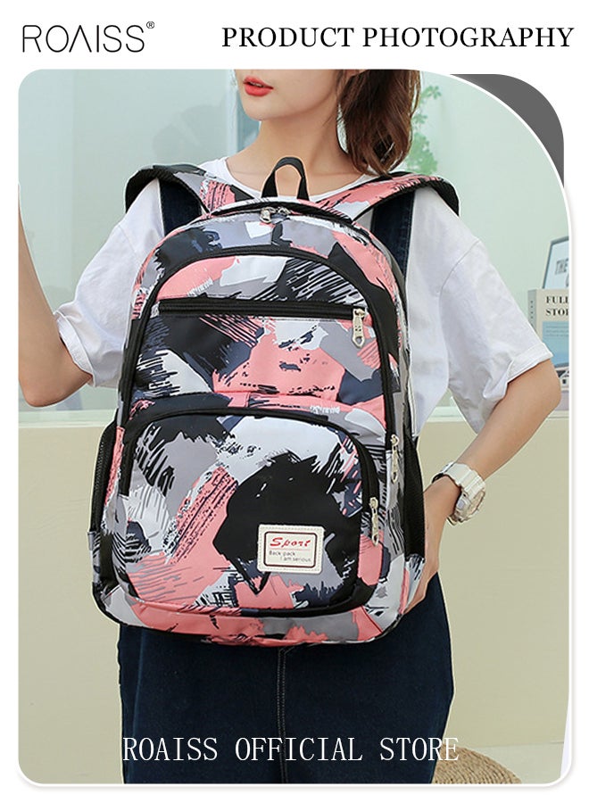 رويس حقيبة ظهر كبيرة السعة مكونة من 3 قطع، بتصميم مموه، متوافقة مع ألوان صندوق الغداء وحافظة أقلام الرصاص، حقيبة مدرسية جامعية/طالبة مدرسة متوسطة/طلاب جامعيين للمراهقين، حقيبة كاجوال خفيفة الوزن ومقاومة للماء - Image 2