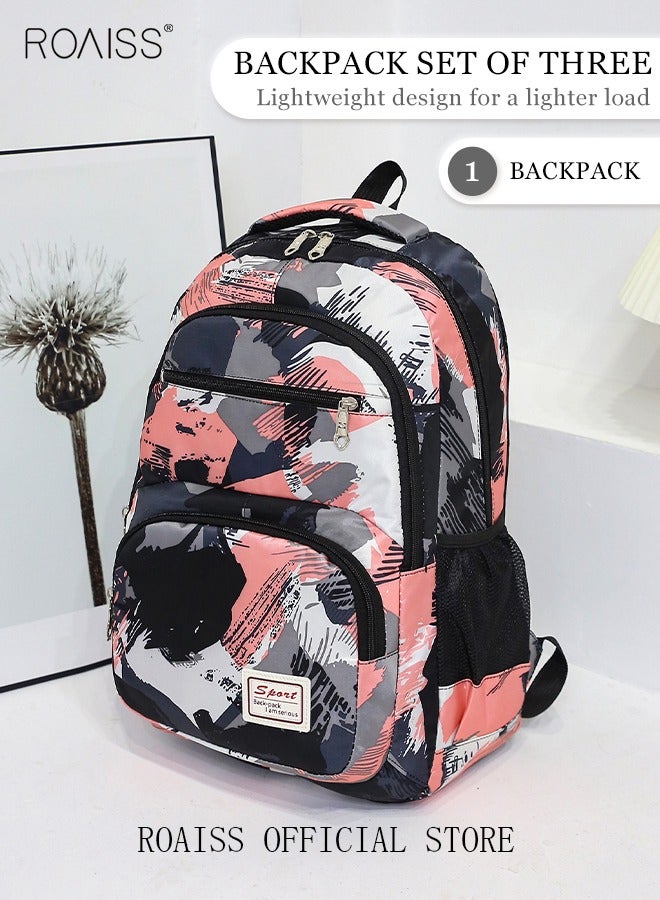 رويس حقيبة ظهر كبيرة السعة مكونة من 3 قطع، بتصميم مموه، متوافقة مع ألوان صندوق الغداء وحافظة أقلام الرصاص، حقيبة مدرسية جامعية/طالبة مدرسة متوسطة/طلاب جامعيين للمراهقين، حقيبة كاجوال خفيفة الوزن ومقاومة للماء - Image 5