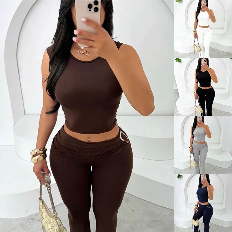 New Style Vest Top and Long Pants Set for Women, Summer Crop Top Bodycon and Fashion 2026 Model - Image 2