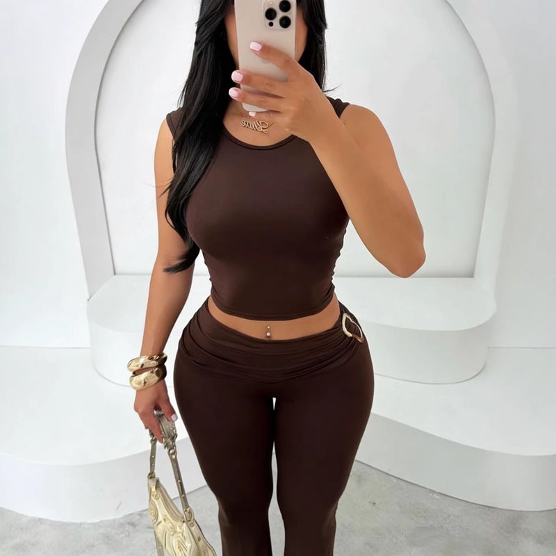 New Style Vest Top and Long Pants Set for Women, Summer Crop Top Bodycon and Fashion 2026 Model - Image 1