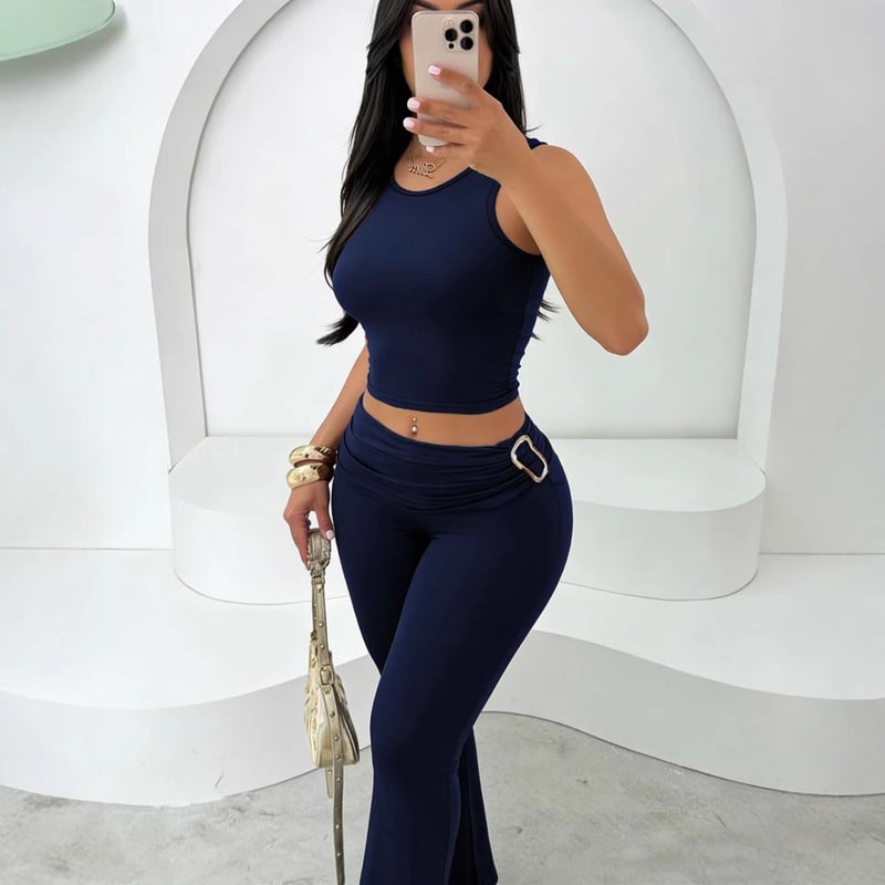 New Style Vest Top and Long Pants Set for Women, Summer Crop Top Bodycon and Fashion 2026 Model - Image 4
